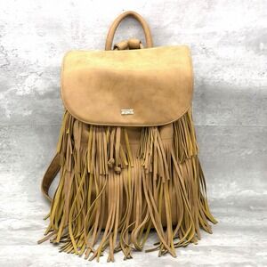 Expressions NYC Backpack Brown Tan Faux Leather Fringe Boho Festival Western